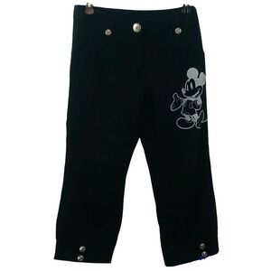 DISNEY Women’s Size 2 Mickey Mouse Black Capri Pants Silver Button